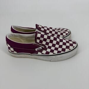 Vans Classic Slip-On Checkerboard Women’s 7 Burgundy White Skate Sneakers Shoes